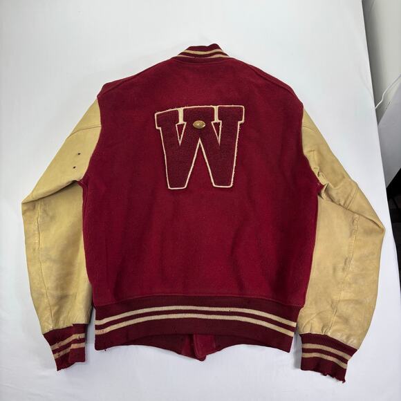 True Vintage 60s Wisconsin Badgers Varsity Letterman Wool Leather Sleeve Jacket - Picture 10 of 16
